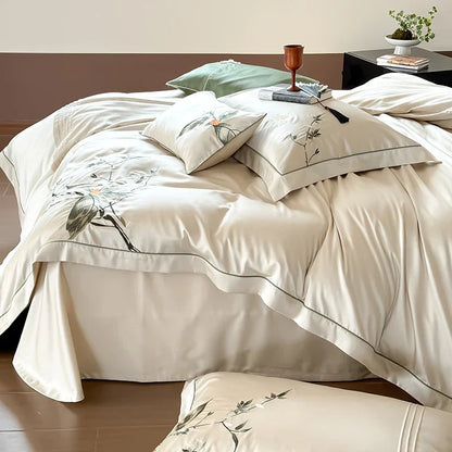 Decorbites™ Deluxe Lyocell-Baumwoll-Stickerei-Bettwäsche-Set – Weiches, seidenweiches, atmungsaktives Luxus-Bett-Set