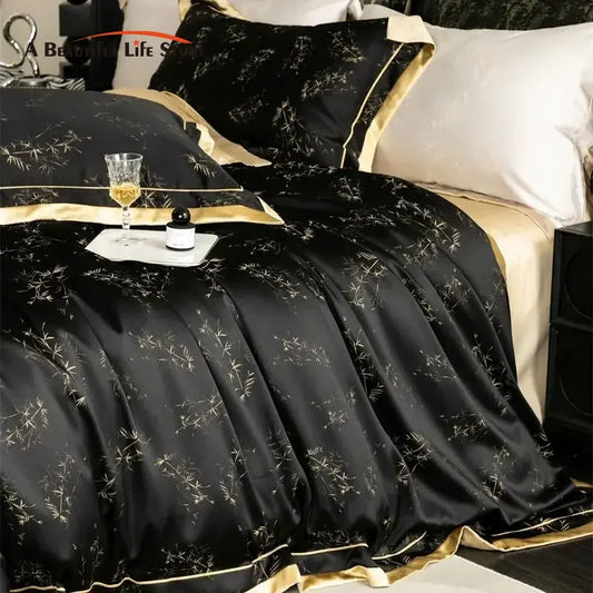Decorbites™ Luxus-Eukalyptus-Bettwäsche-Set in Schwarz/Gold – Seidig weich & hautfreundlich