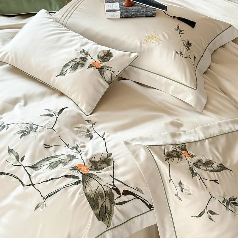 Decorbites™ Deluxe Lyocell-Baumwoll-Stickerei-Bettwäsche-Set – Weiches, seidenweiches, atmungsaktives Luxus-Bett-Set