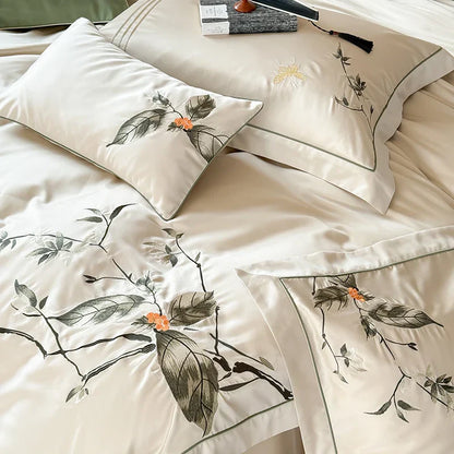 Decorbites™ Deluxe Lyocell-Baumwoll-Stickerei-Bettwäsche-Set – Weiches, seidenweiches, atmungsaktives Luxus-Bett-Set