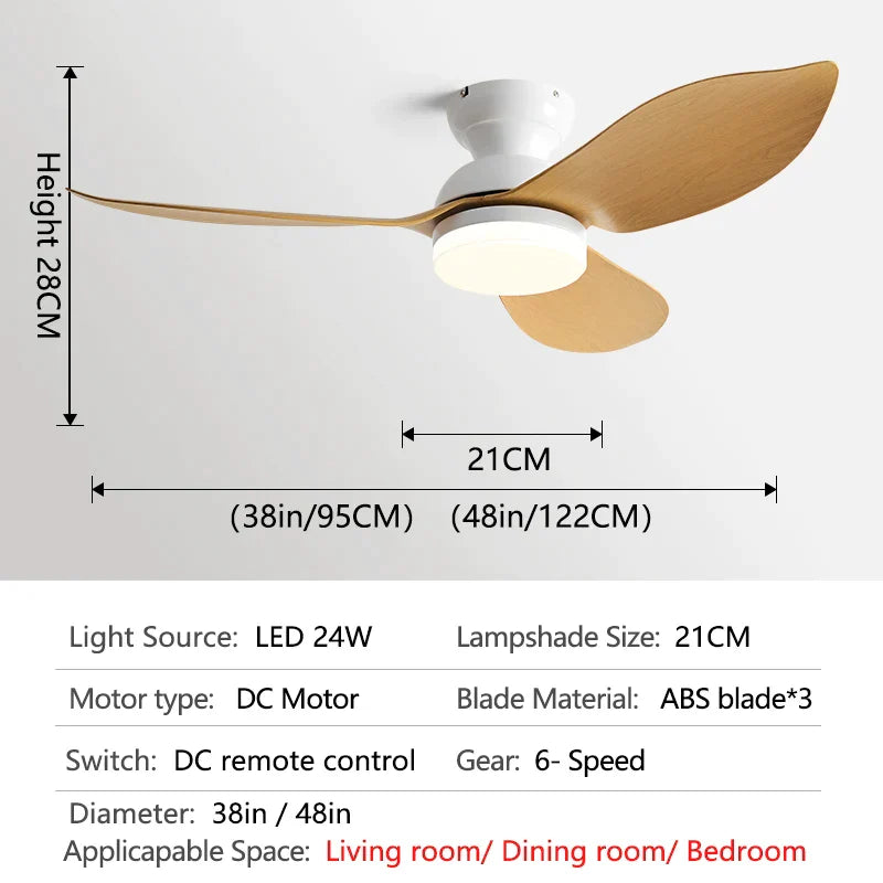 Decorbites™ 48" Schwarzer Deckenventilator mit niedrigem Bodenabstand, modernem Design und LED-Licht