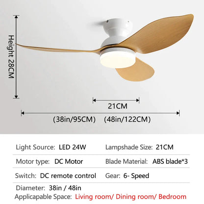 Decorbites™ 48" Schwarzer Deckenventilator mit niedrigem Bodenabstand, modernem Design und LED-Licht