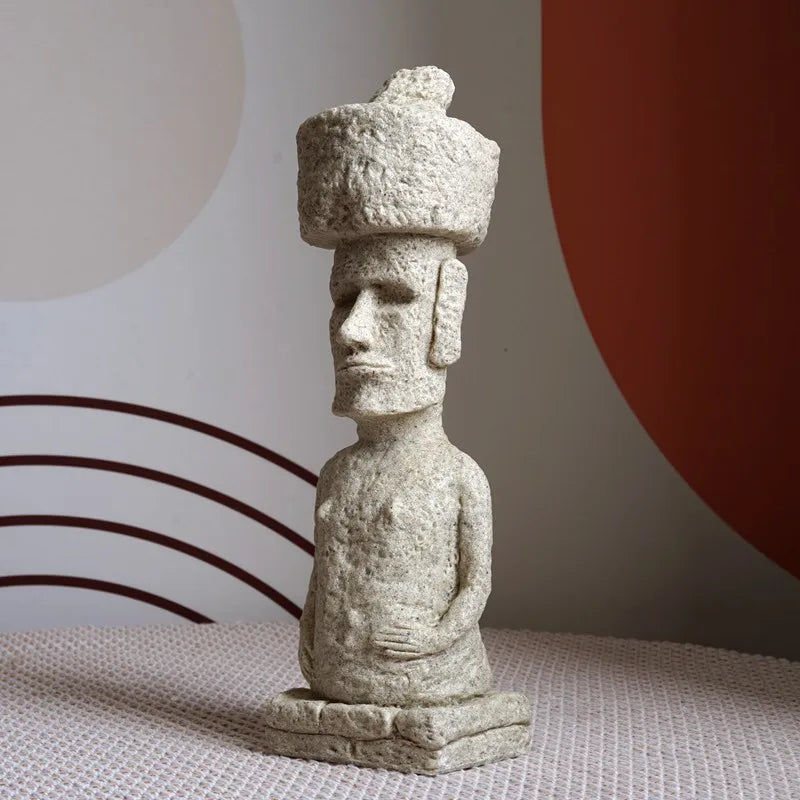 Decorbites™ Osterinsel-Moai-Pukao-Statue-Figurine für Zuhause und Bürodekoration, Wohnzimmer-Dekor, Regal