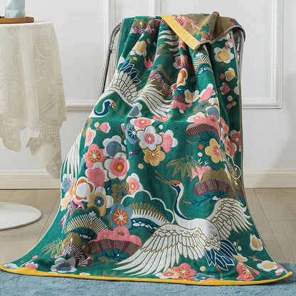 Decorbites™ Baumwoll-Gaze-Pfau-Badhandtuch - Weich, hautfreundlich, schnell trocknend - 90x180 cm