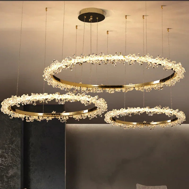 Decorbites™ Golden Round Crystal Chandelier | Nordischer Luxus-LED-Halo-Lüster für das Wohnzimmer