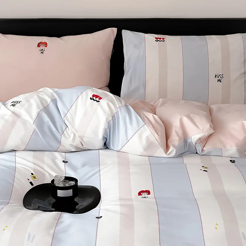 Decorbites™ Bestickte Baumwoll-Bettwäsche-Set, Bettwäsche-Set für Kingsize-Bett mit weichem Bettlaken