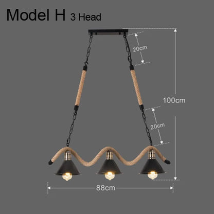 DecorBites™ Industrial Hemp Rope Pendant Light Chandelier LED for Home Restaurant Kitchen