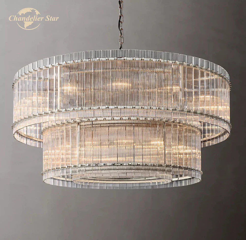 Decorbites™ Klarer LED-Glas-Lüster, zweistufiger runder Pendellicht für das Wohnzimmer