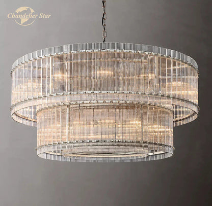 Decorbites™ Klarer LED-Glas-Lüster, zweistufiger runder Pendellicht für das Wohnzimmer