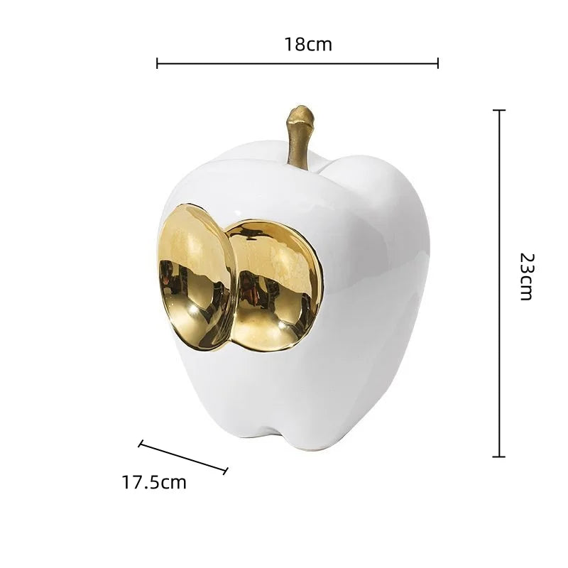 Decorbites™ Goldener Apfel-Skulptur: Abstrakte Keramik-Handarbeit Simuliertes Frucht-Figur Heimdekoration.