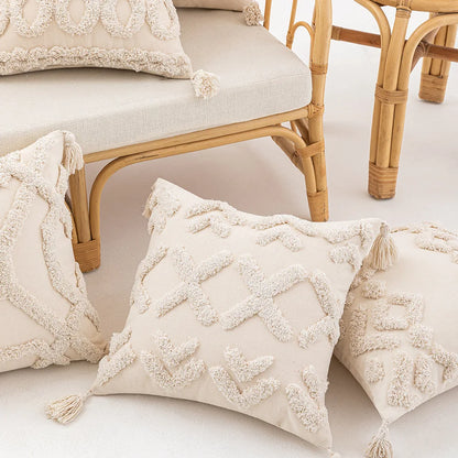 Decorbites™ Geometrisches Tufted-Kissenbezug Beige Patchwork-Kissenbezüge Wabi-Sabi-Stil