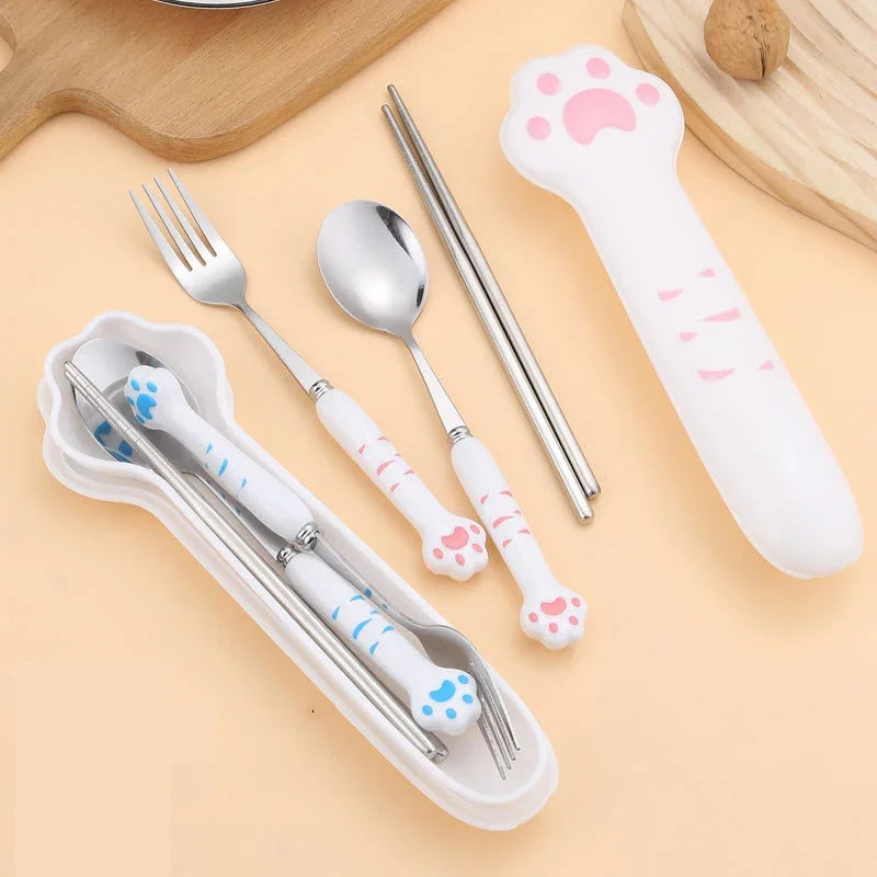 Decorbites™ Kawaii Katzenkrallen-Besteck-Set für Kinder - Tragbares Outdoor-Tischgeschirr-Kit