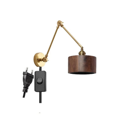 DecorBites™ Copper Swing Arm LED Wall Sconce with Pull Chain Switch, Modern Nordic Wooden Lamp