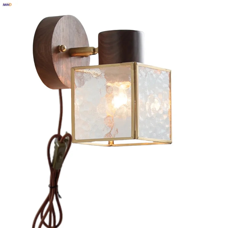 Decorbites™ Klare Glas LED Wandlampe Walnuss-Holz Schlafzimmer Wohnzimmer Modernes Armatur