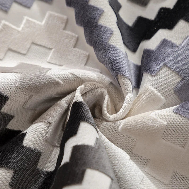 DecorBites™ Geometric Chenille Flocking Cushion Cover: Grey-Beige Home Decor Pillow Case