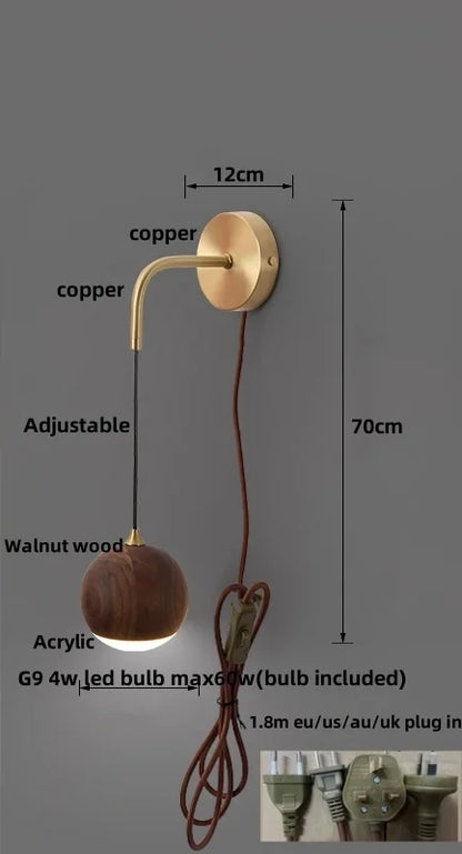DecorBites™ LED Walnut Wood Wall Light Sconce with Adjustable Acrylic Lamparas