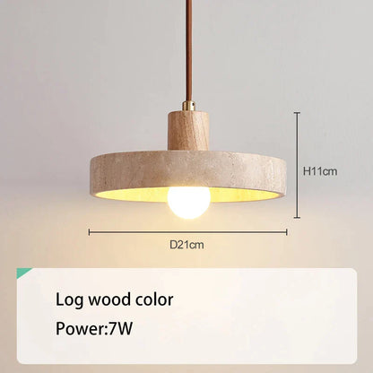 DecorBites™ Cream Style Wood Walnut Stone Pendant Light for Bedroom, E27 Bulb