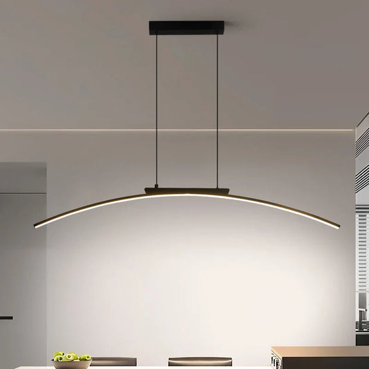 Modern Curved Bridge LED Pendant Light in Black or Gold