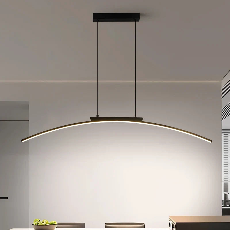 Modern Curved Bridge LED Pendant Light in Black or Gold