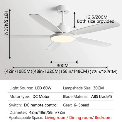 Decorbites™ Wohnzimmer-Deckenventilator mit Licht, Fernbedienung, 48-60 Zoll, LED, DC, 220V