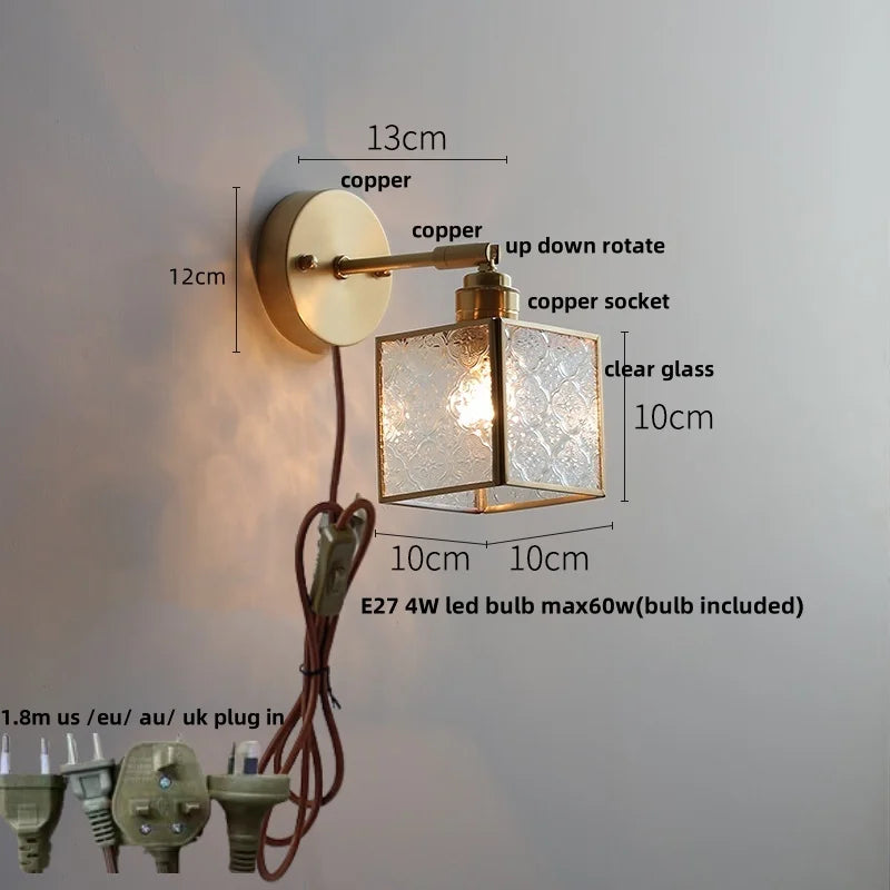 Decorbites™ Japanischer Stil LED-Wandleuchte mit klarem Glas und Zugschalter Nachttischlampe