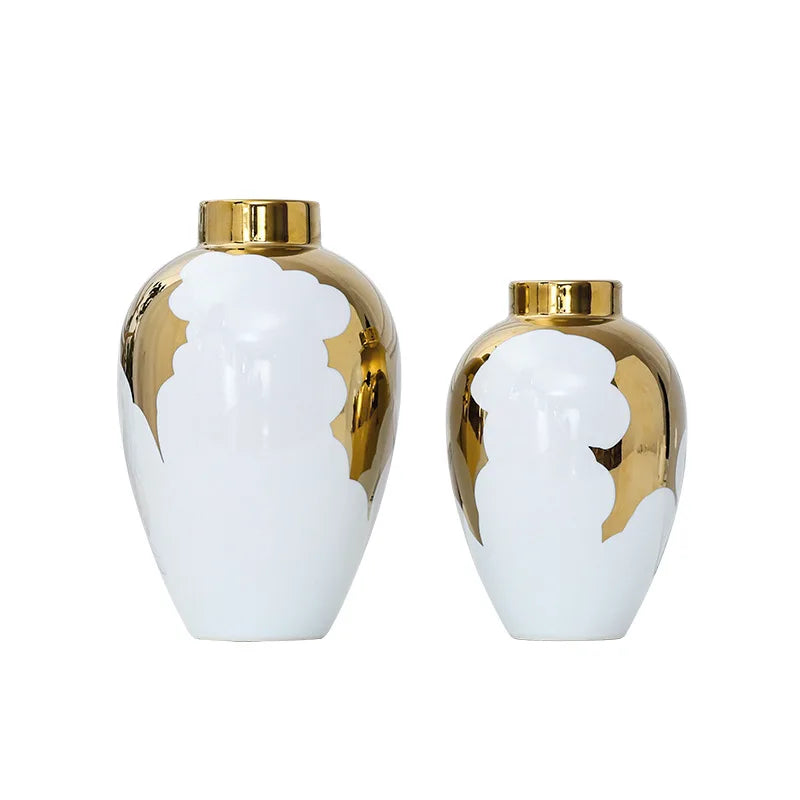 Gold White Ceramic Vase
