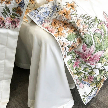 DecorBites™ Egyptian Cotton Flowers Embroidery Luxury Bedding Set - Queen King Size
