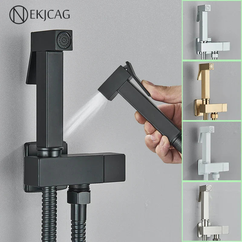 Decorbites™ Schwarze Messing-Bidetarmatur: Einhebel-Kaltwassertemperatur, Handbrause, Hygienischer Duschreiniger