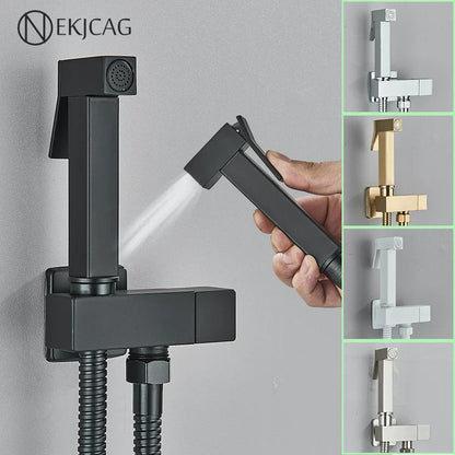 Decorbites™ Schwarze Messing-Bidetarmatur: Einhebel-Kaltwassertemperatur, Handbrause, Hygienischer Duschreiniger