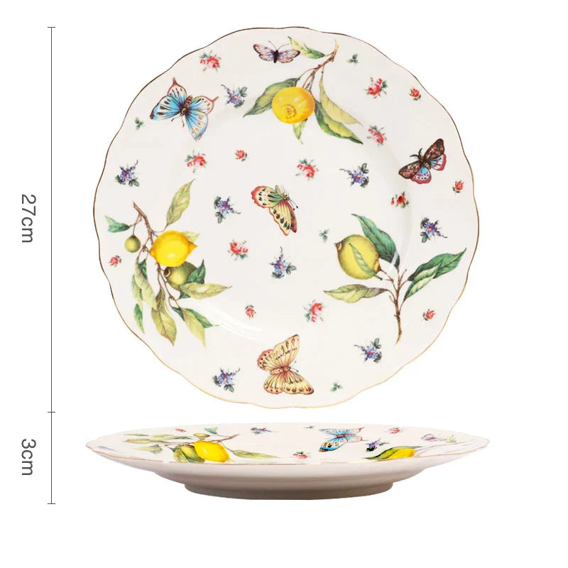 DecorBites™ Gold Edge Cup & Saucer Set: Lemon Teapot, Coffee Mug, Ceramic Plates & Drinkware