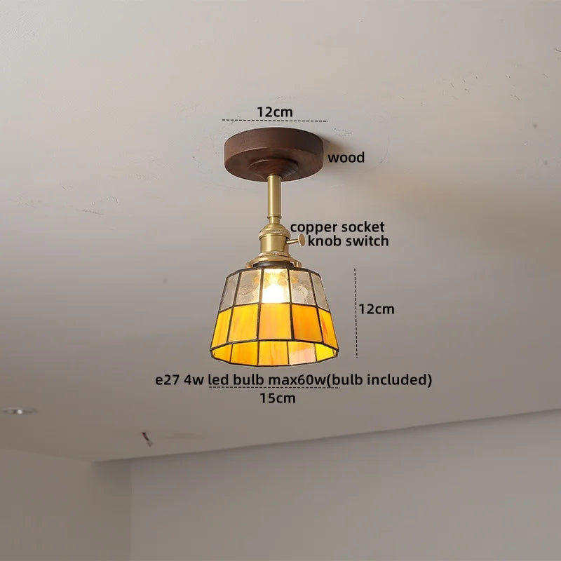Nordic Glass Wood Ceiling Light For Foyer