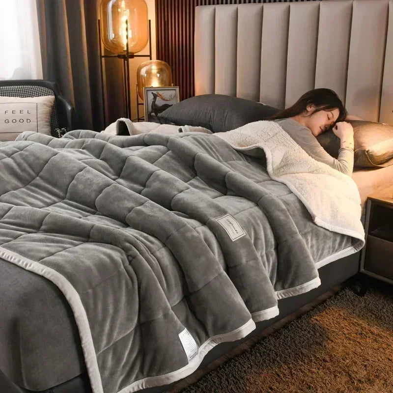 DecorBites™ Cozy 3-Layer Coral Fleece Blanket for Winter Bedding