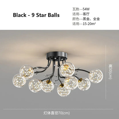 Decorbites™ Glas-Blase-Kugel-LED-Deckenleuchte in Schwarz-Gold-Kristall für Schlafzimmer & Wohnzimmer