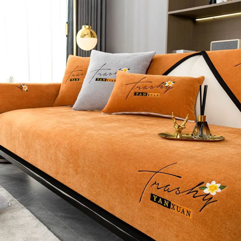 Chenille Embroidered Sofa Cover