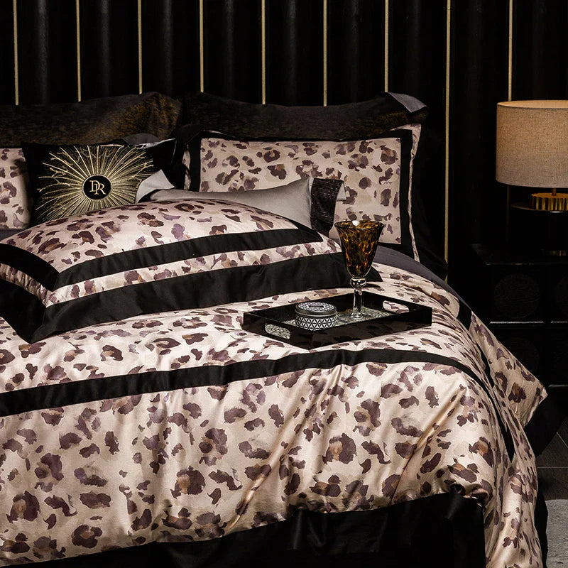 Decorbites™ Leopard-Muster Luxus-Bettwäsche-Set Queen King Größe Daunenbettdecke Bezug Laken Kissenbezüge