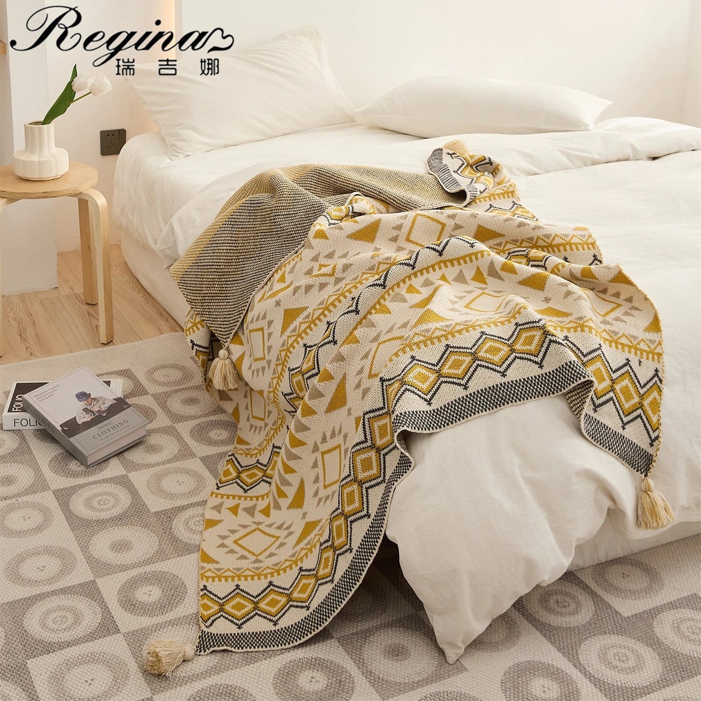 Decorbites™ Ethnische Boho-Decke – Weiche und warme Umhüllung für Frühlings-Picknicks, Camping und Heimdekoration