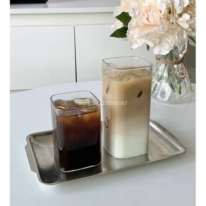 DecorBites™ 500ml Square Glass Juice Cup - Transparent & Heat-Resistant