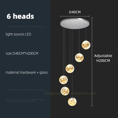 DecorBites™ Glass Ball Spiral Chandelier for Modern Staircase & Dining Table LED Ceiling Light