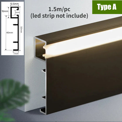 DecorBites™ Black Aluminium LED Profile for Recessed Skirting with Silicone Cover