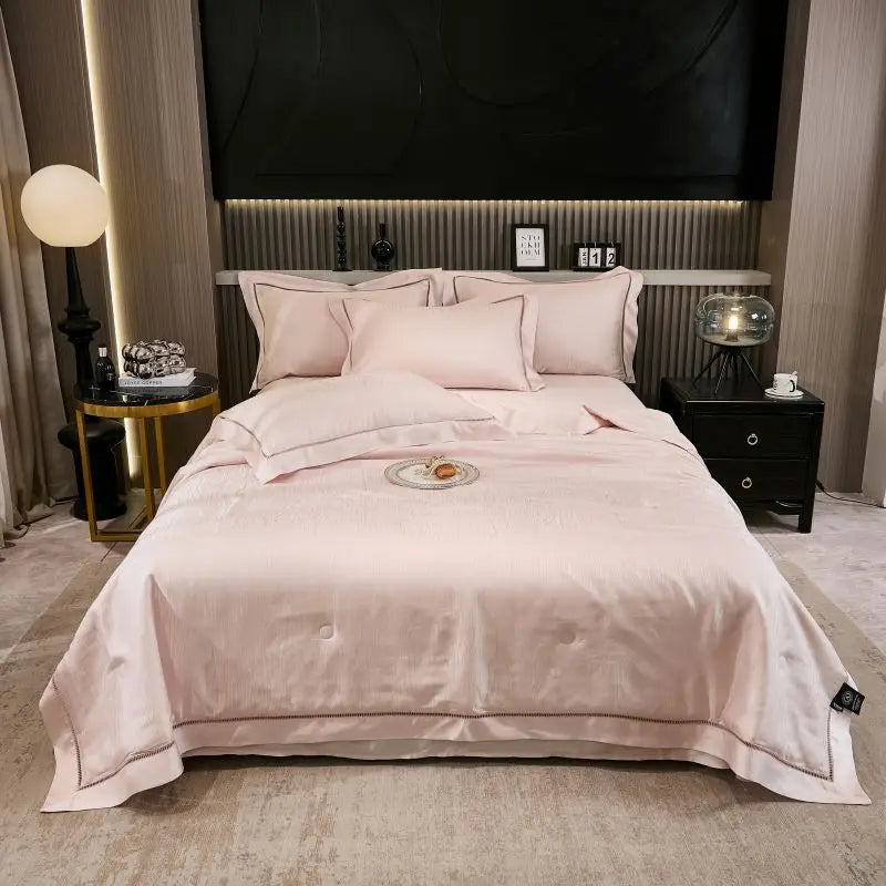 Decorbites™ Eukalyptusfaser-Jakard-Sommervorleger-Set mit weicher seidenweicher Steppdecke, Laken und Kissenbezügen