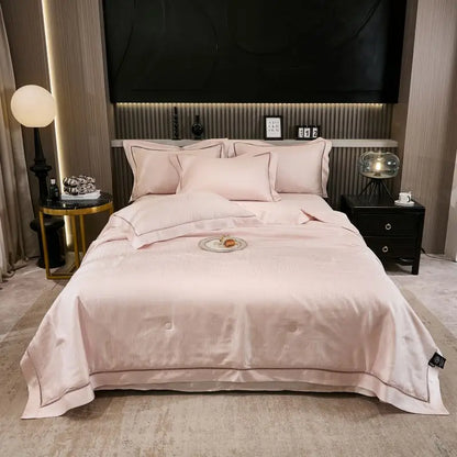 Decorbites™ Eukalyptusfaser-Jakard-Sommervorleger-Set mit weicher seidenweicher Steppdecke, Laken und Kissenbezügen