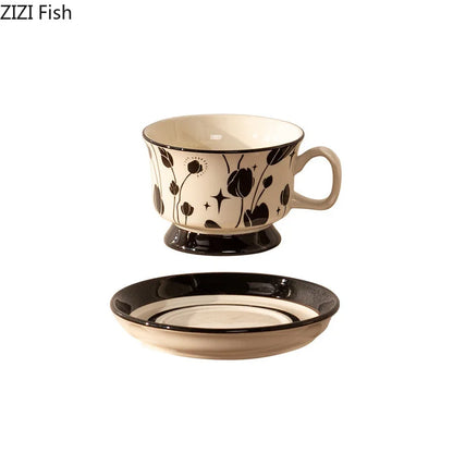 Decorbites™ Blumenmuster Keramik-Tasse- und Untertassenservice Vergoldeter Kaffee-Tee-Becher Saftbehälter