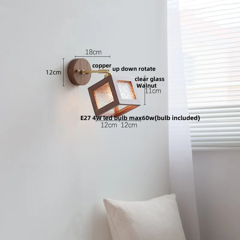 Decorbites™ Klare Glas LED Wandlampe Walnuss-Holz Schlafzimmer Wohnzimmer Modernes Armatur