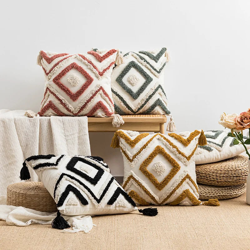 Decorbites™ Geometrische Stickerei Boho Kissenbezug Sofadecoration Dekoratives Kissenhülle Leinen Baumwolle