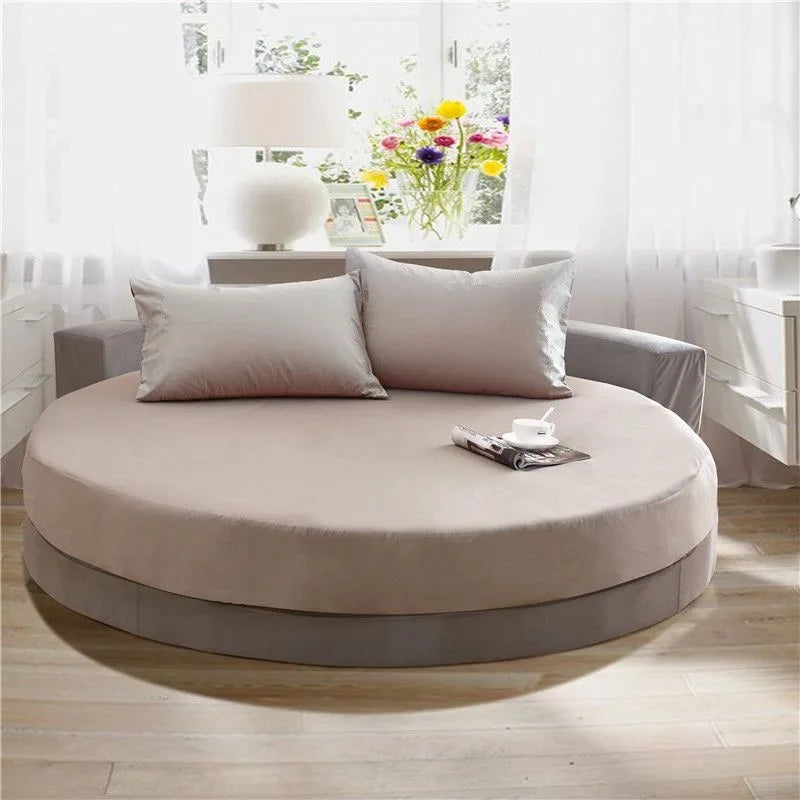 DecorBites™ Cotton Round Fitted Bed Sheet Set with Pillowcases
