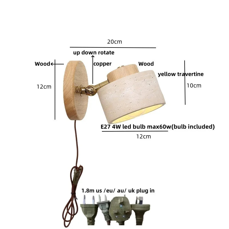 Decorbites™ LED Wandlampe Eisen Drehbar Küche Schlafzimmer Flur Gelber Travertin Holz Spiegel Licht