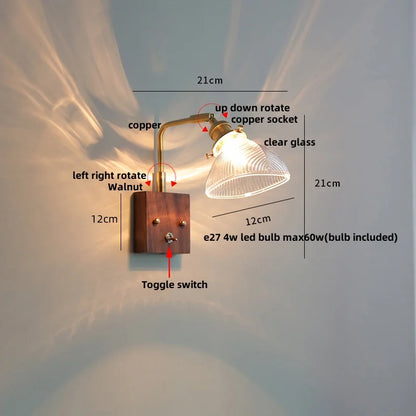 Decorbites™ LED-Wandleuchte aus klarem Glas, modernes Walnussholz-Kupfer-Treppenleuchte