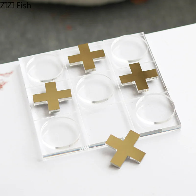 Decorbites™ Acryl-Tic-Tac-Toe-Schachbrett-Set: Geometrische Kunstwerke Ornamente & Schachfiguren