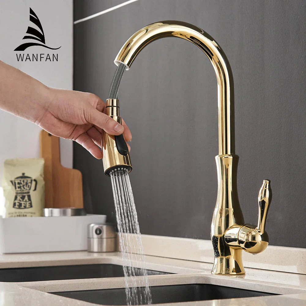Gold Pull-Out Kitchen Faucet With Smooth Operation