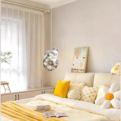 Decorbites™ Glas-Kinderzimmer-Leuchter: Weißer Bären-Hasen-Lampen für modernes Baby-Jungen- und Mädchen-Schlafzimmer